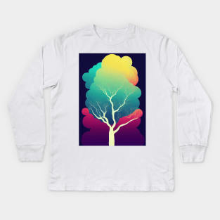 Vibrant Colored Whimsical Minimalist Lonely Tree - Abstract Minimalist Bright Colorful Nature Poster Art of a Leafless Branches Kids Long Sleeve T-Shirt